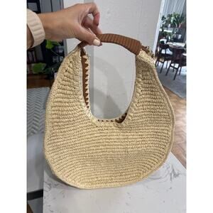 Talbots Leather Trim Straw Hobo Bag, Natural/Havana Tan, NWOT